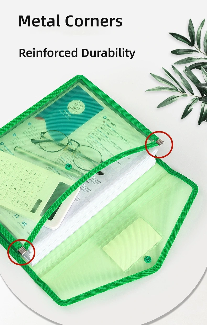 Tamaño A4 de archivos de gran volumen de color verde cartera con Clip de plástico de la carpeta de archivos Organizador de botón/mayorista de la Escuela de papelería y suministros de oficina 5pcs/paq.