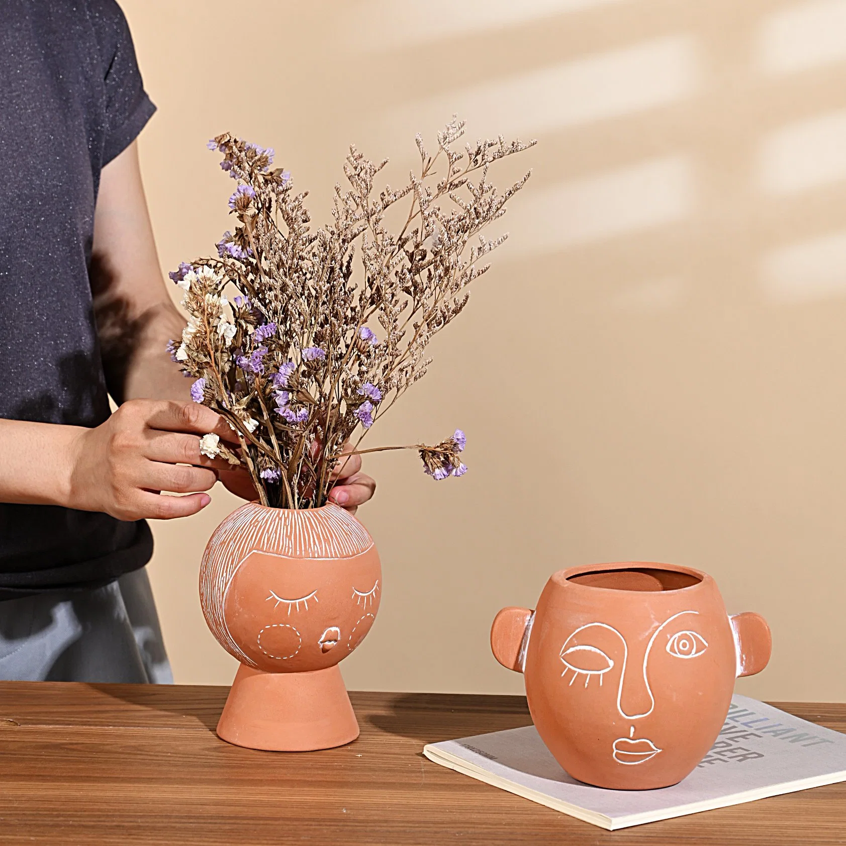 Ceramic/Terracotta Flower Pot Wholesale/Supplier Girl Face Succulent Flower Pots & Planters Plants