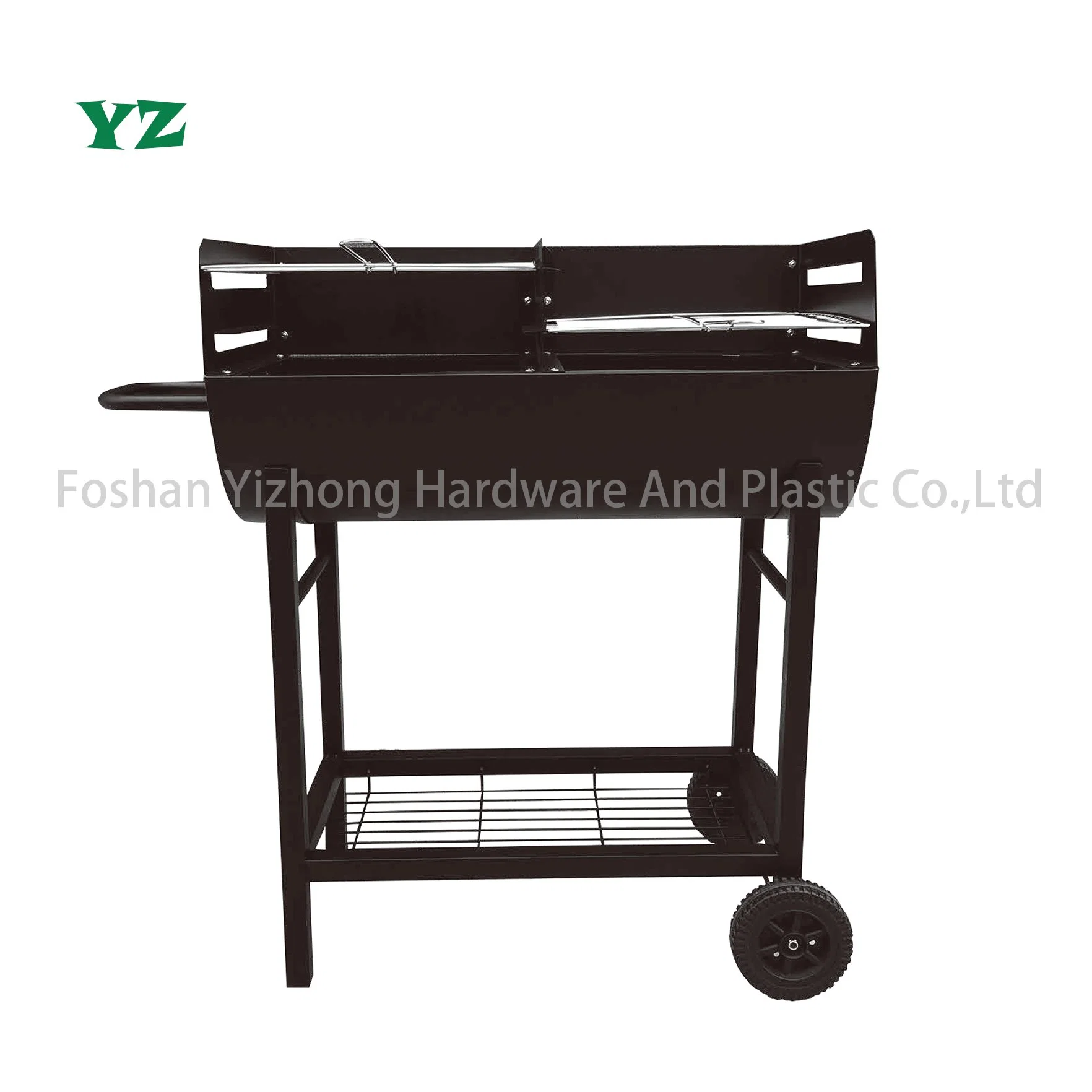 Churrasco com churrasqueira Charcoal em forma de barril, usado no jardim sem fumo com churrasco ao ar livre