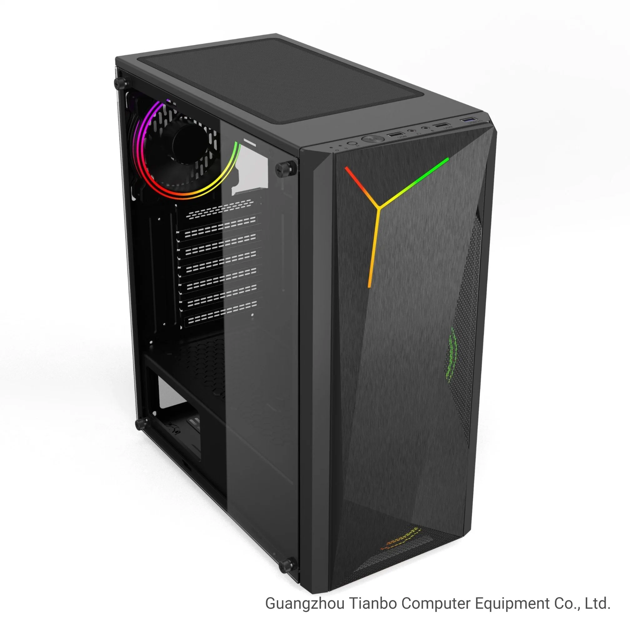 Gaming PC Computer Case with Slim Ring Fan and RGB LED Strips China Factory ATX Gaming Case