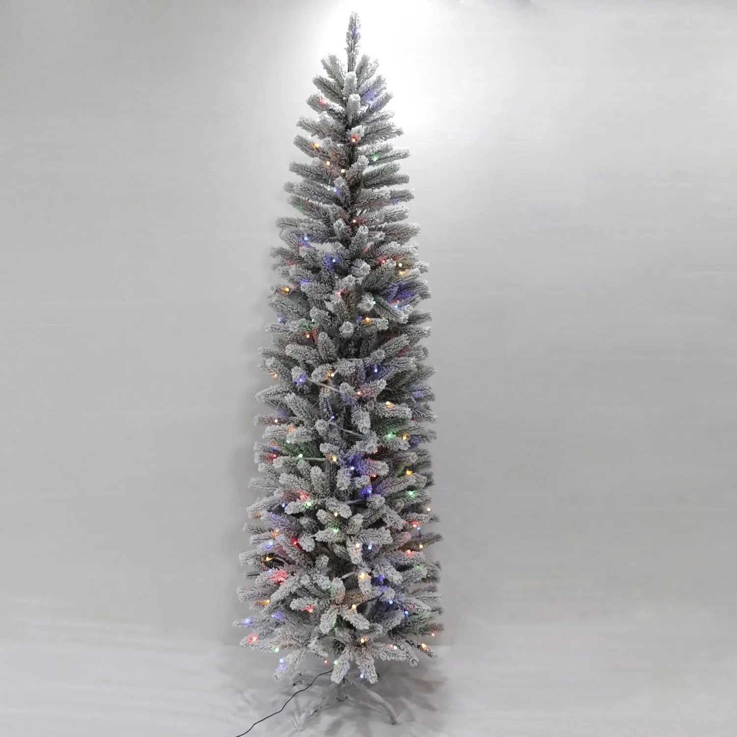 Artificial Flocked PE Pencil Christmas Tree with F5 Flashing Multi-Color LED Lights