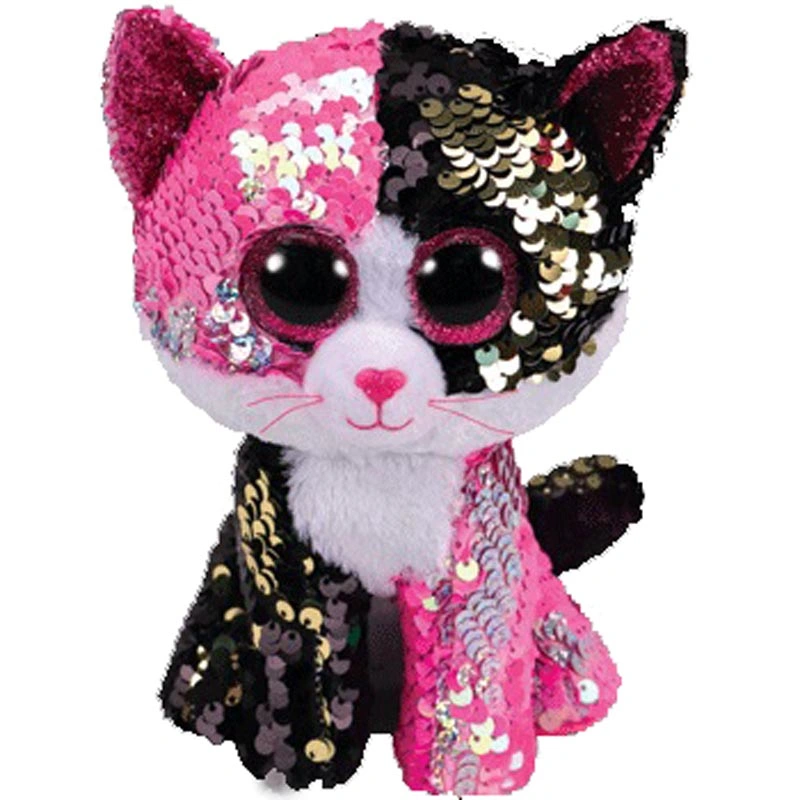 Malibu - rosa/negro Sequin Cat Reg juguetes de los animales de peluche 15cm.