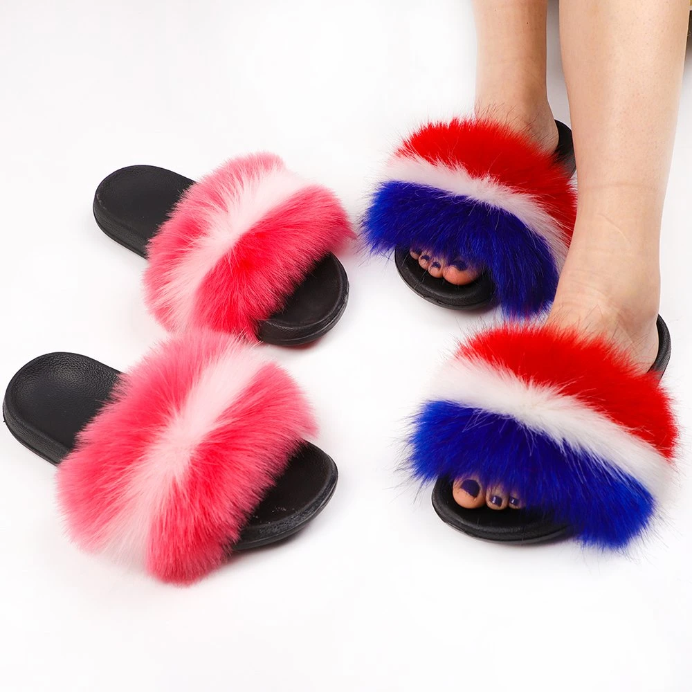 2021 Chaussures femmes Fancy Lady Chambre Chambre Indoor Home Hiver chaud Fausse Fourrure de renard moelleux en peluche à fourrure Fuzzy Chaussures pour femmes de 26 couleurs