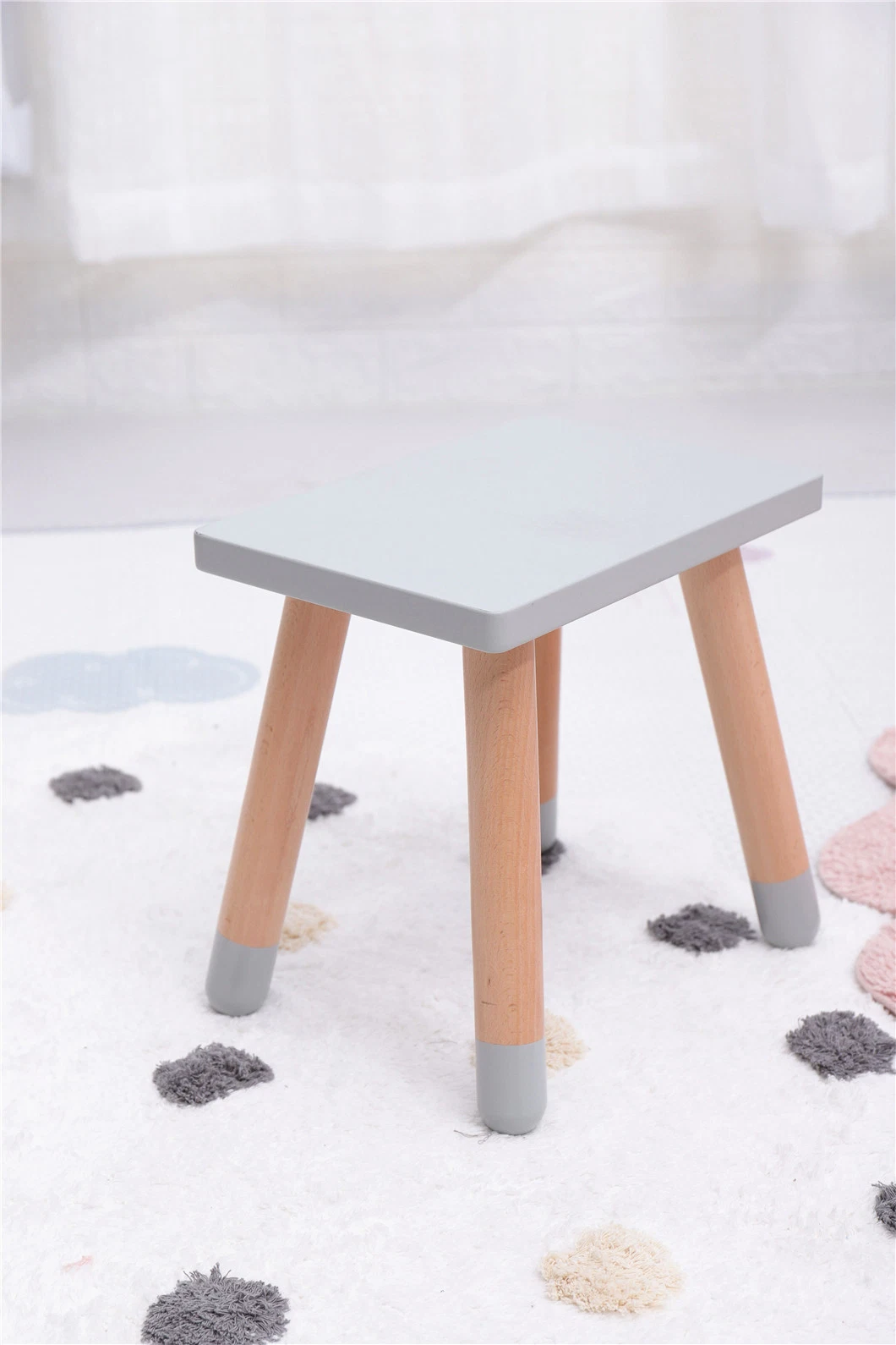 Macaron Kids Square Table and Chair Children Solid Wood Study Desk Set