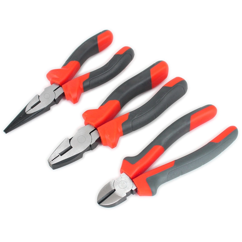 3pcs nez long les outils à main jeu de pinces de coupe avec poignée en plastique