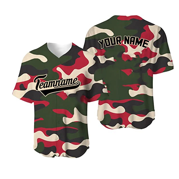 Camiseta de béisbol personalizado con el botón de camuflaje camuflaje Camiseta cose béisbol personalizadas Camisetas para hombres, mujeres Kid