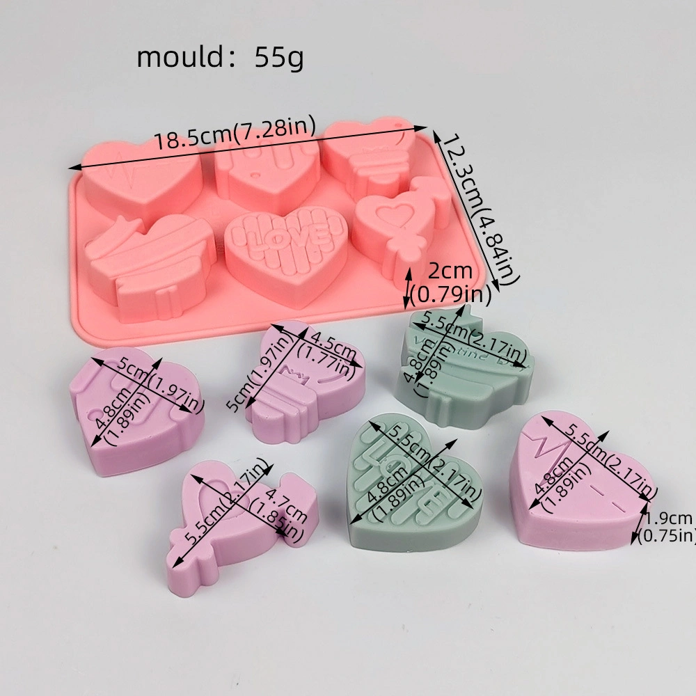 BPA Free Six Holes Love Shape Chocolate Mold Silicone Cake Mold