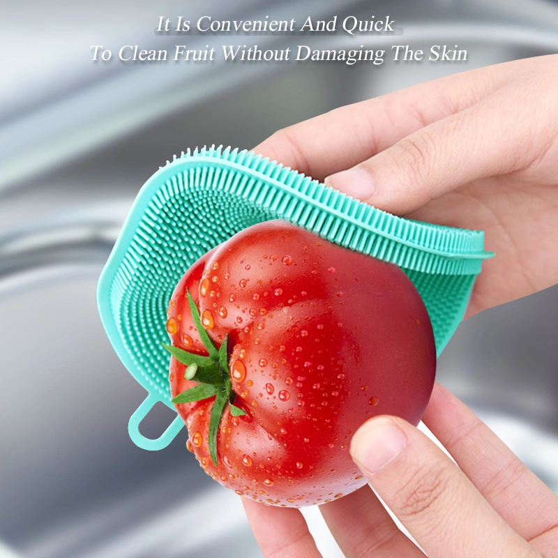 Heat Resistant BPA Free Double Sided Silicon Brush Food Grade Reusable Cleaning Silicone Kitchen Sponges for Dishes