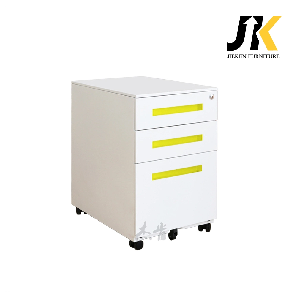 White Mobile Pedestal Metal 3 Drawer File Cabinet with Lock