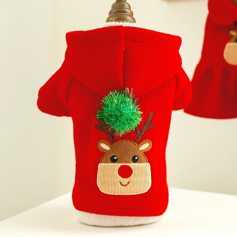 Pet Clothes Autumn and Winter New Products Warm Christmas New Year Festive Christmas Elk Couple Dress Skirt Hoodie