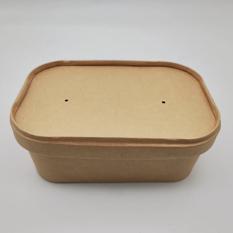 650ml Rectangular Disposable Kraft Paper Bowl Take Away Salad Bowl