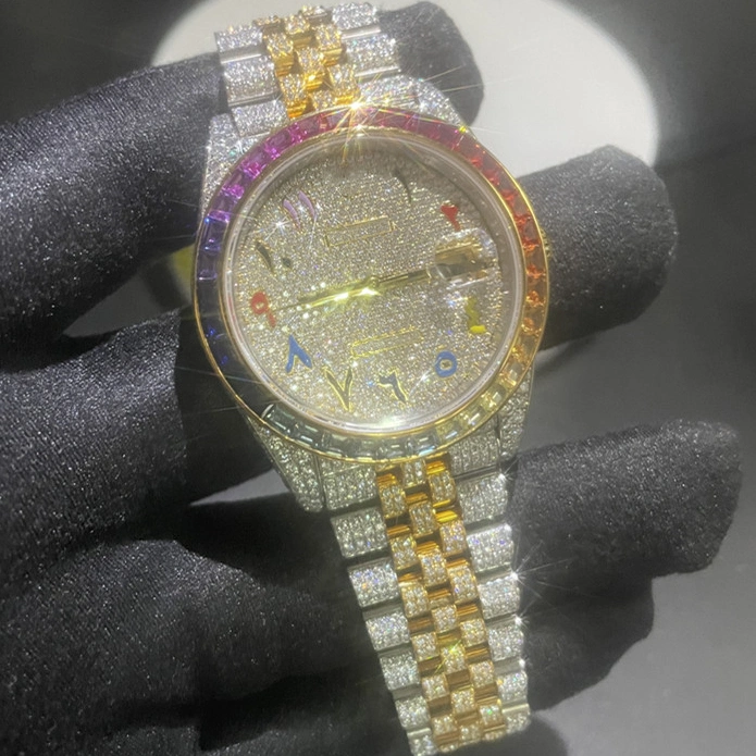Hommes Haut-de-gamme bijoux Bling VVS Moissanite Watch Hip Hop Montre mécanique en acier inoxydable givrée