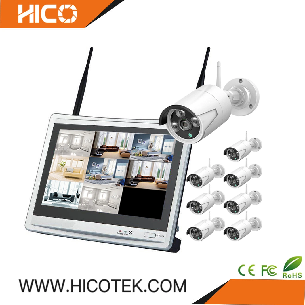 1080P WiFi IP CCTV Camera Wireless NVR All in One LED Monitor Kits with PIR and Audio