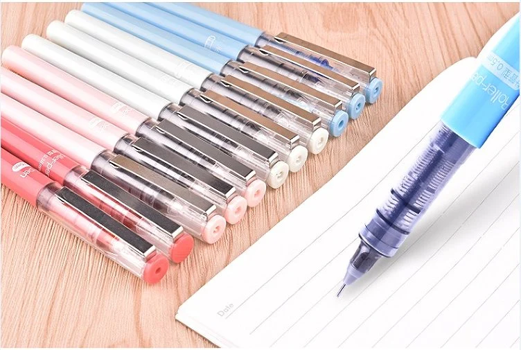 Stationery Office Supply Roller Ball Pen Quick Dry Ink Smooth Writing, Needle Tip 0.5mm, . Metal Clip, Refillable, Black Color Logo Pen