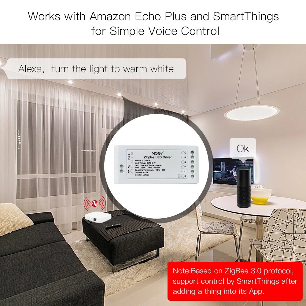 RGB LED-Striplicht Controller-Treiber Gemeinsame Anode, Konstantspannung Tuya Smart Life Zigbee Gateway Hub für RGB+C+W+Dimmer-Leuchtmittel erforderlich