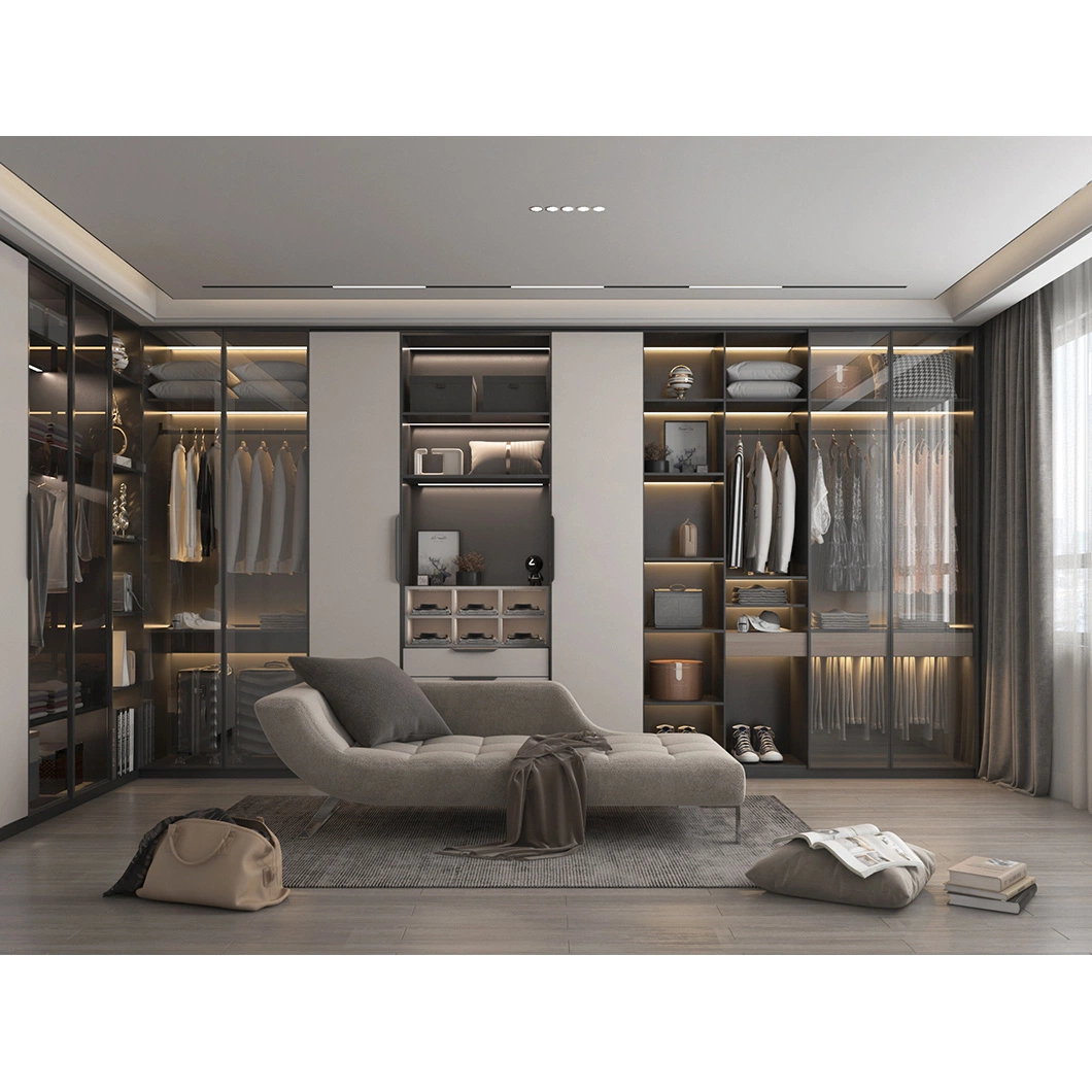 New Fashion Design Modern Modular Closets Bedroom Luxury Aluminum Glass Door Wardrobe