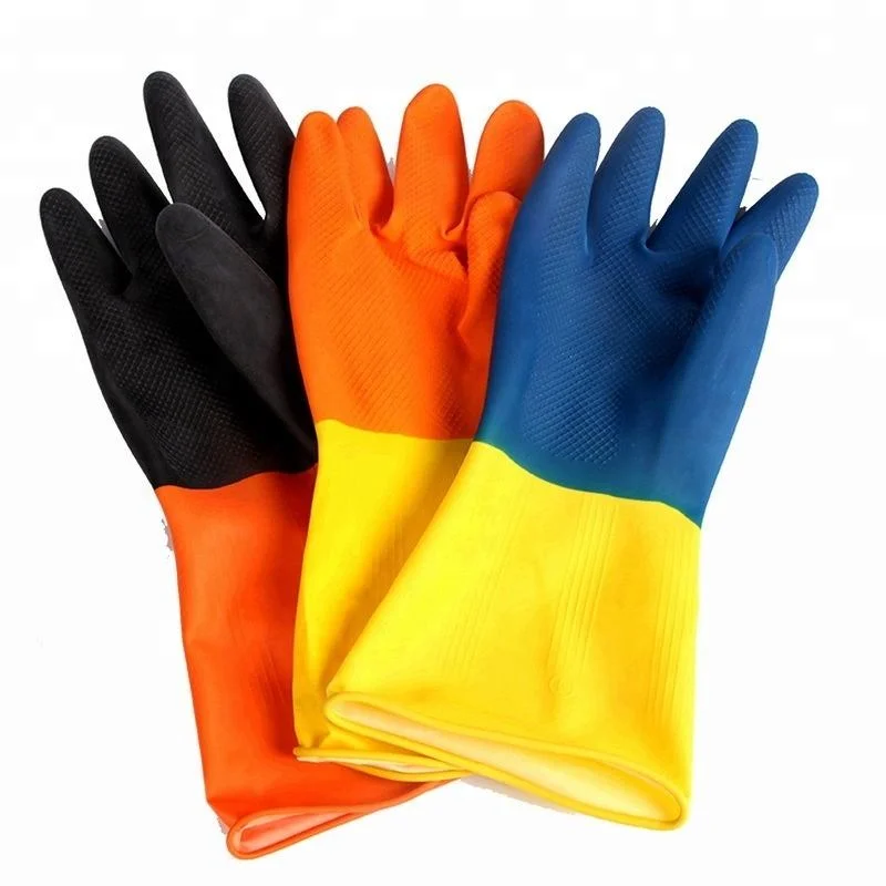 50g-100g 32cm Bicolor Two Color Long Sleeve Work Gloves Construction Working Industrial Rubber Chemical Resistant Safety Latex Gloves