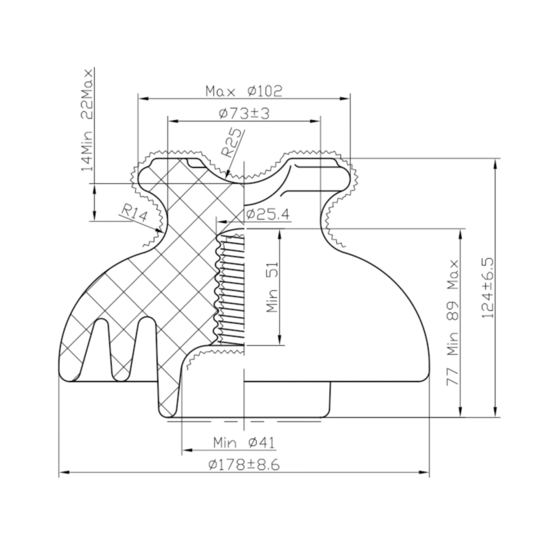 Isolador do pino elétrico de porcelana cerâmica marrom Xinghai 55-2 para alimentação Transmissão