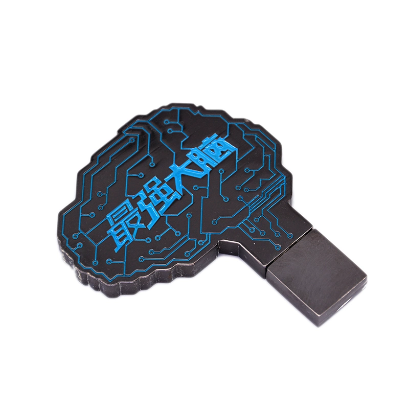 Pistola de 3D hecho personalizado fábrica de níquel negro de aleación de metal fabricante artesanal personalizada regalo de promoción personalizada repujados en forma de cerebro de una unidad flash USB Funda para el cuerpo