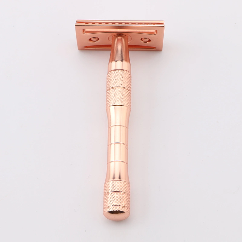 Amazon Hot Selling Rose Gold Double Edge Safety Razor Private ضع علامة على الرزم الوردي لسلامة الحلاقة