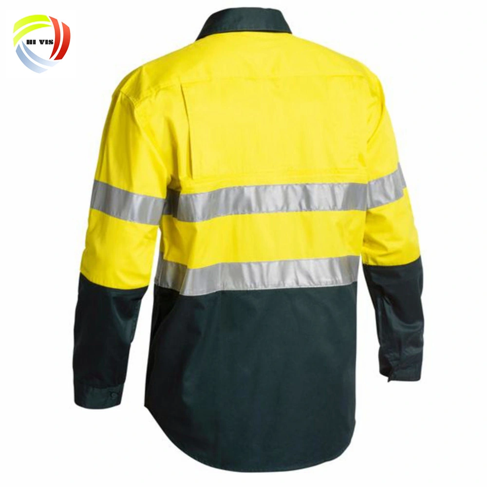 Vestuário de trabalho de manga comprida Custom para homem com dois tons Camisola de algodão Reflective Uniform Hi Vis