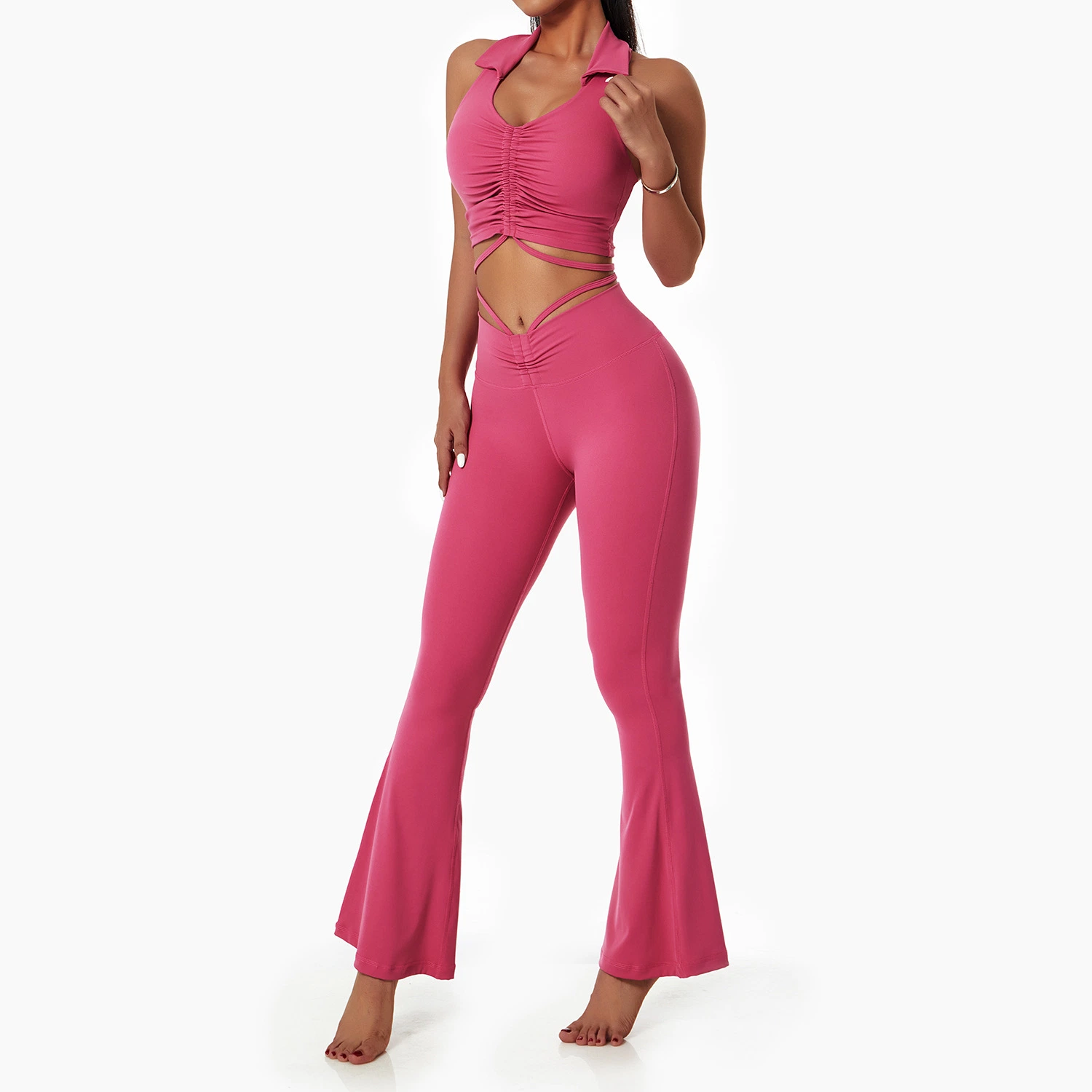 La mujer nueva llegada 4pcs Palo quemado Leggings Yoga ropa dos piezas de desgaste