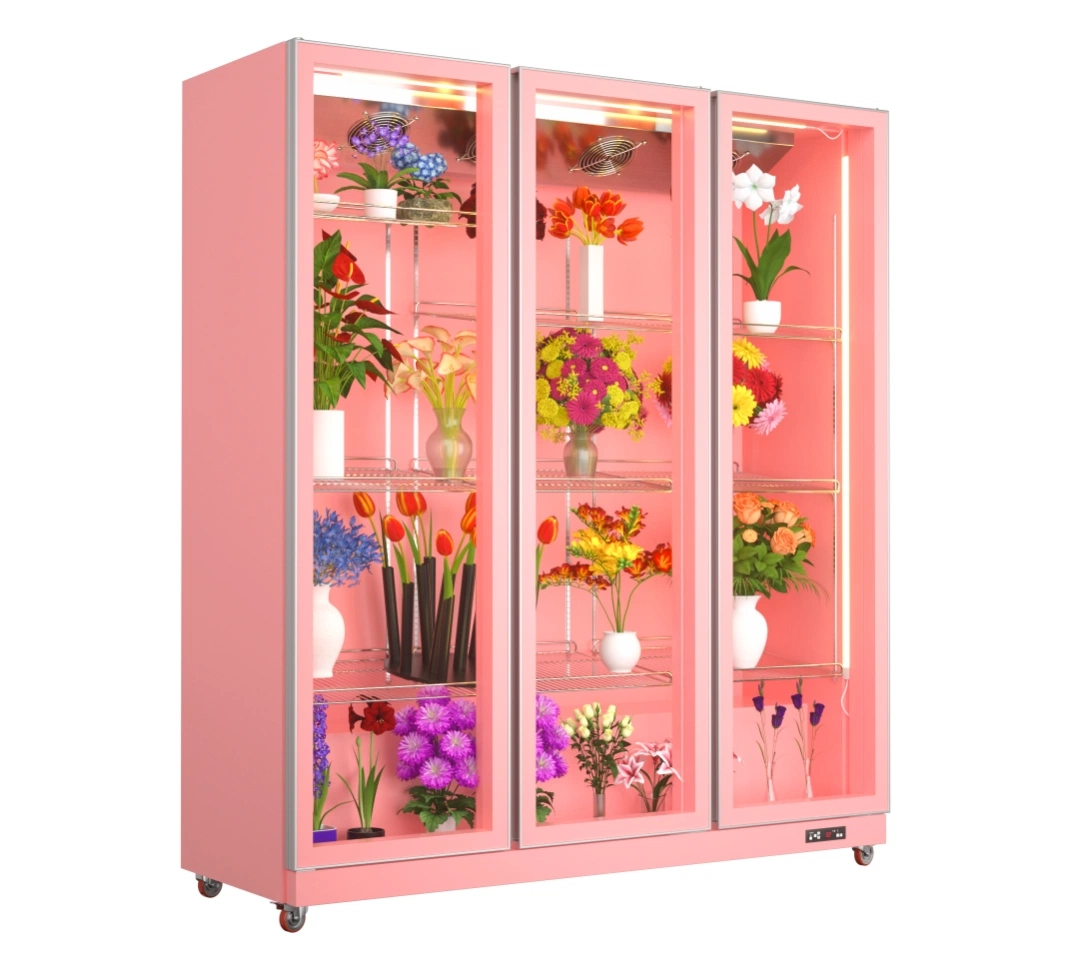 Upright Glass Door Display Fridge for Flower