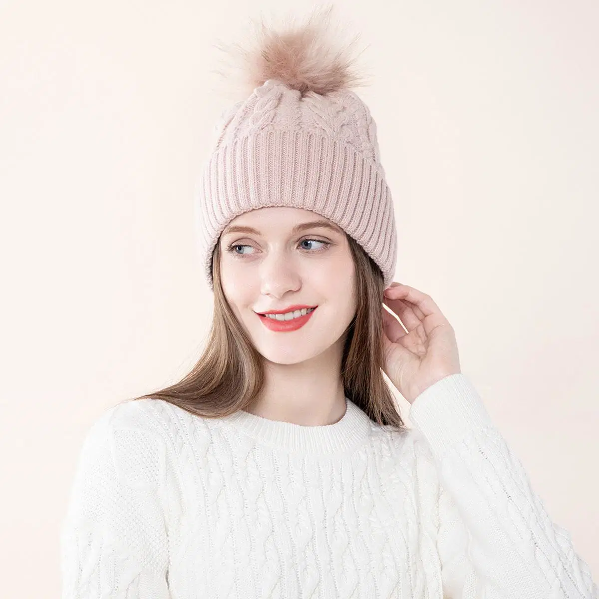 Cheaper Design Knitting Flower Women Cross-Border Outdoor Winter Acrylic Wool Flanged Warm Cable Beanie Hat