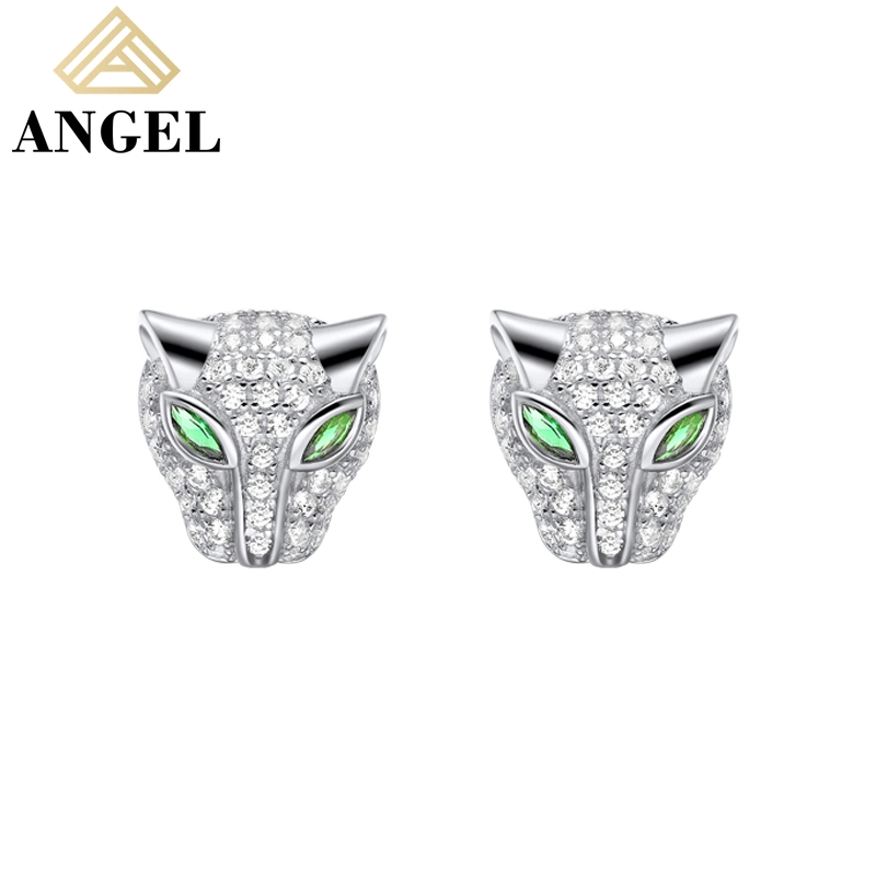 Accessoires pour hommes et femmes Ensemble de bijoux en argent 925 avec bague, boucles d'oreilles, pendentif, collier et bracelet. Bijoux à tête de léopard à la mode en zircone cubique pour vente en gros d'usine.