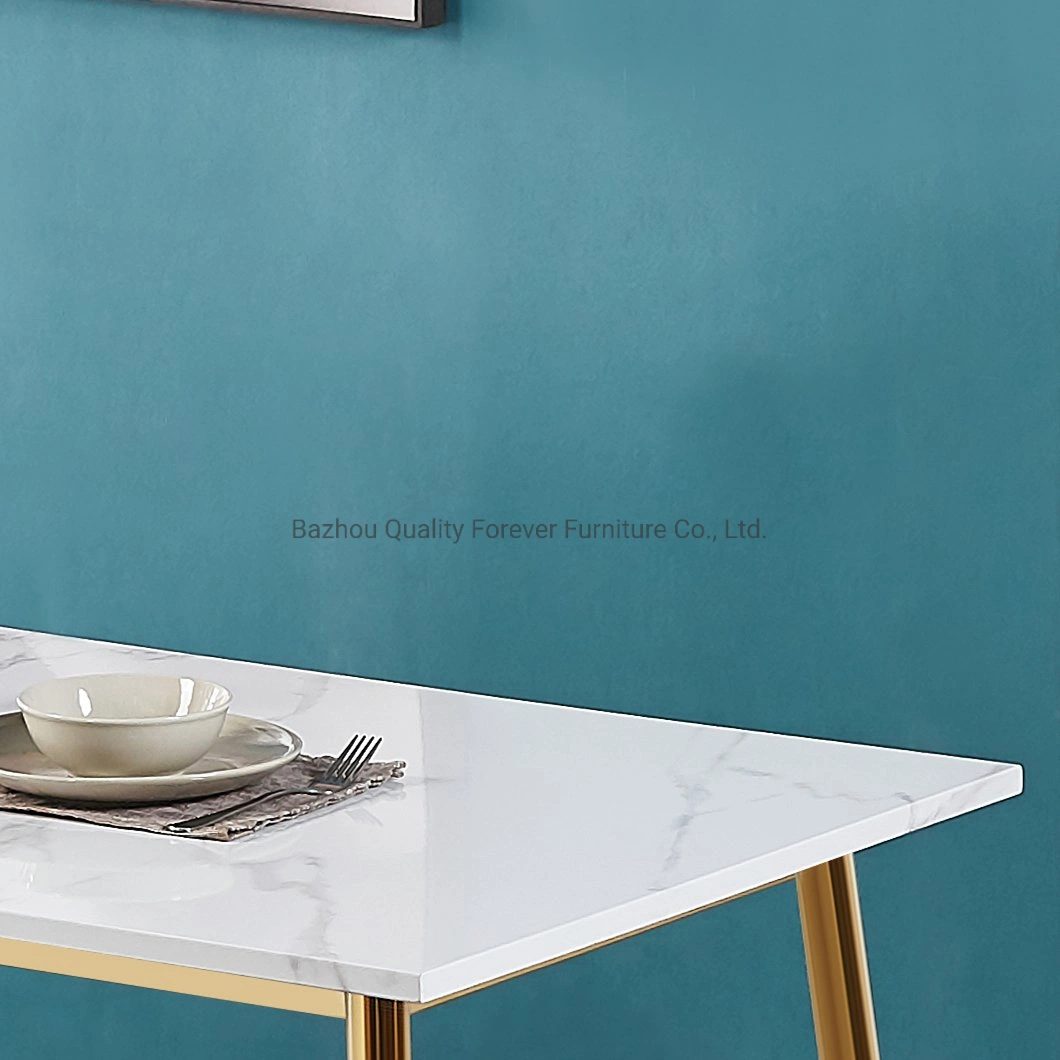 Modern MDF with Marble Paper Gold Steel White Dining Table