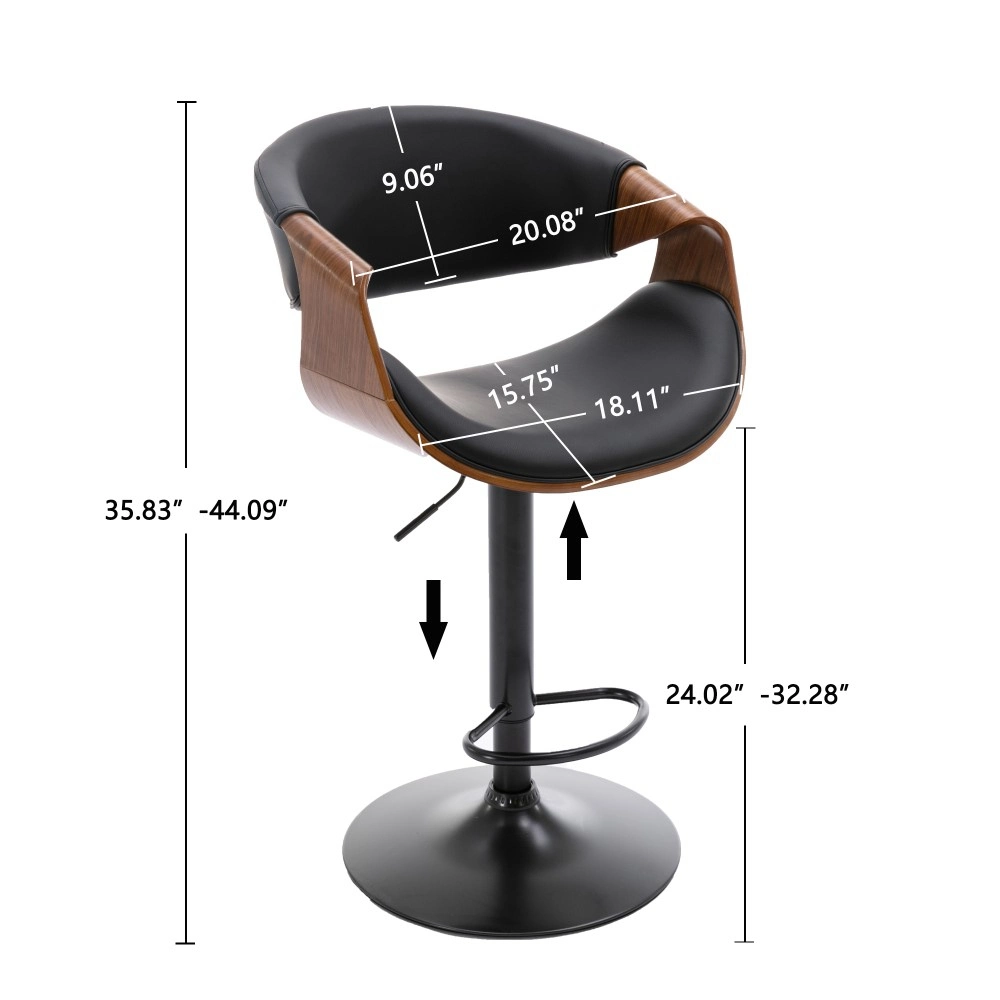 Adjustable Bar Stool with Bent Wood Counter Stool with PU 1 Piece