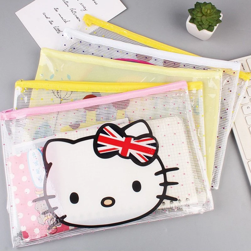 Office Supplies A4 Clear Cartoon PVC Mesh Organizer Document Zipper Bags