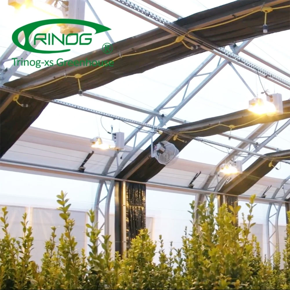 Trinog Greenhouse herb greenhouse Auto blackout light deprivation shading screen system with hydroponics system