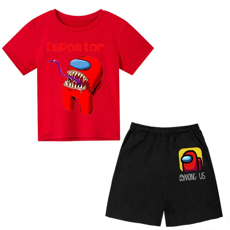 Kawaii Street Style Kids Summer O-Neck Short Sleeves Funny Cartoon T-Shirt Sets+ Short Tracksuits