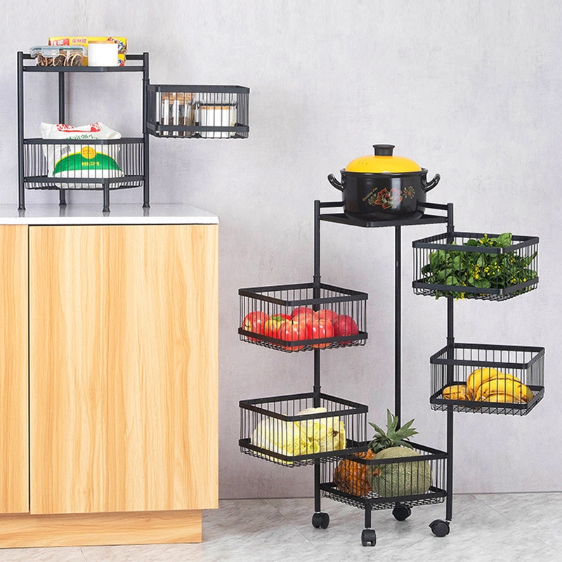 Cesta de alambre metálico giratorio de almacenamiento apilable Cocina Carrito La Cesta La cesta de verduras frutas Rack