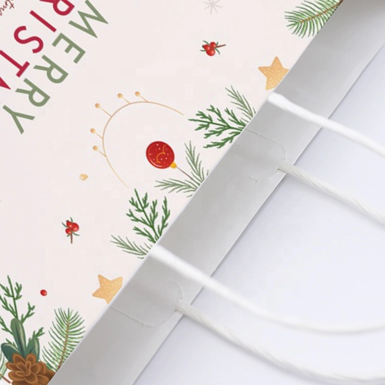 Custom White Christmas Gift Paper Bag with Twisted Handle for Christmas