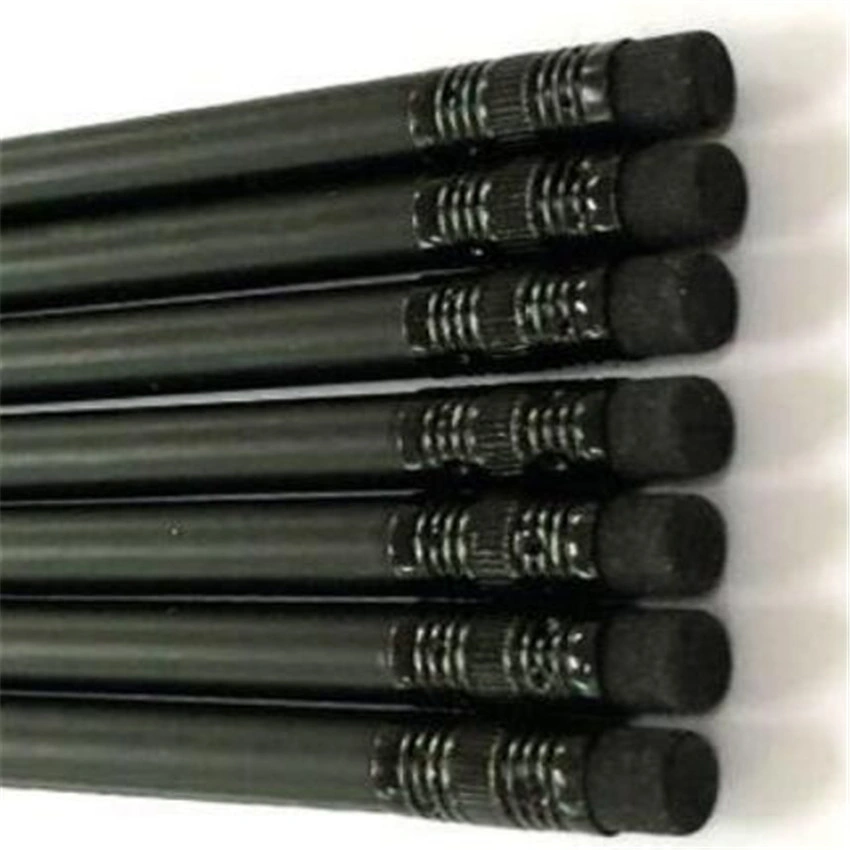 Round Hexagonal Shape Custom Logo Black Wood Pencil Hb Pencil