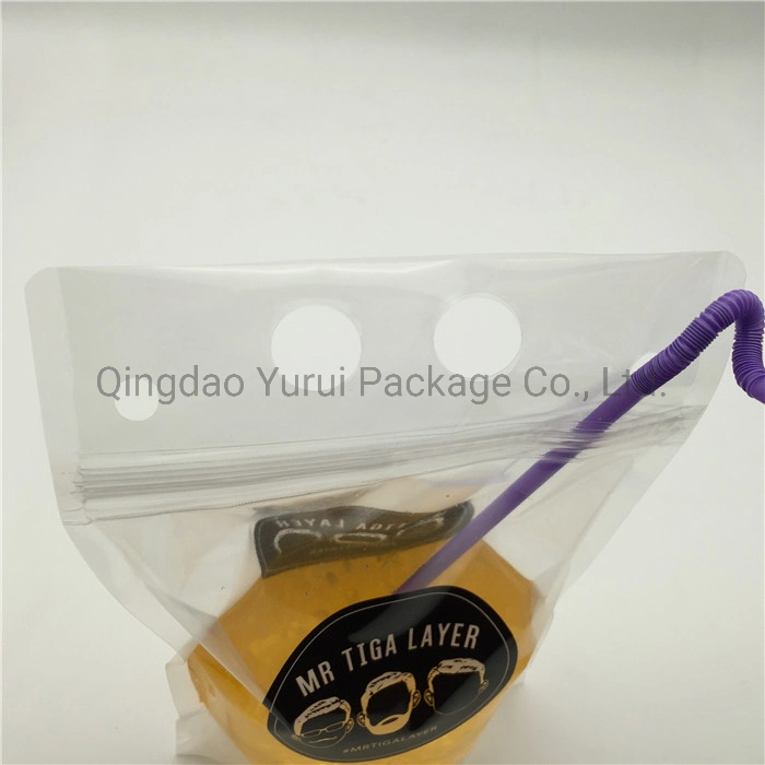 Clear Stand up Ziplock Plastic Drink Pouches with Straws Custom Fruit Juice Beverage Bags