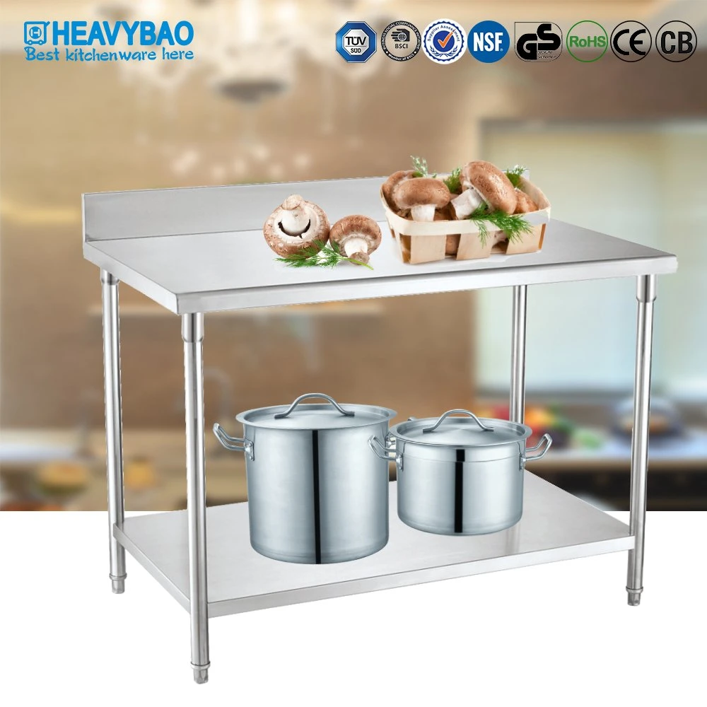 Heavybao Stainless Steel Round Tube Dining Work Bench Table with Backsplash