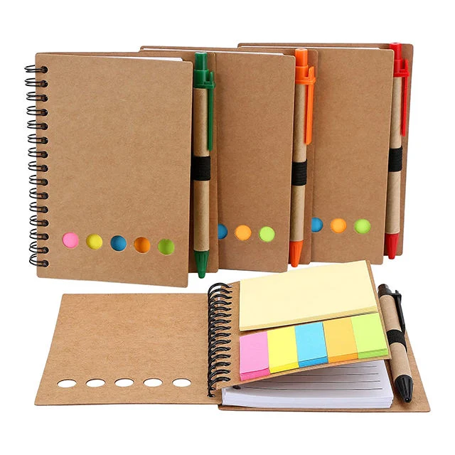 Custom Logo Sticky Notes Kraft Paper Cover Mini Notebook Note Pads with Pen
