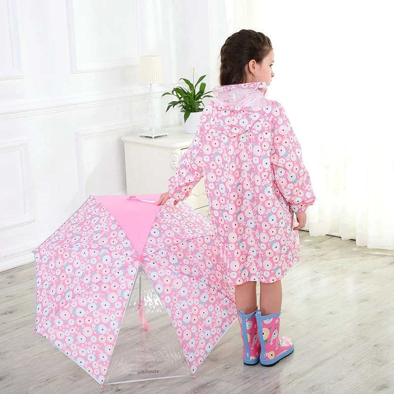 Kids Raincoat Girls Rainwear Rain-Jacket Toddler Boys Waterproof Lightweight Peony Print Hooded Poncho Rain Jacket