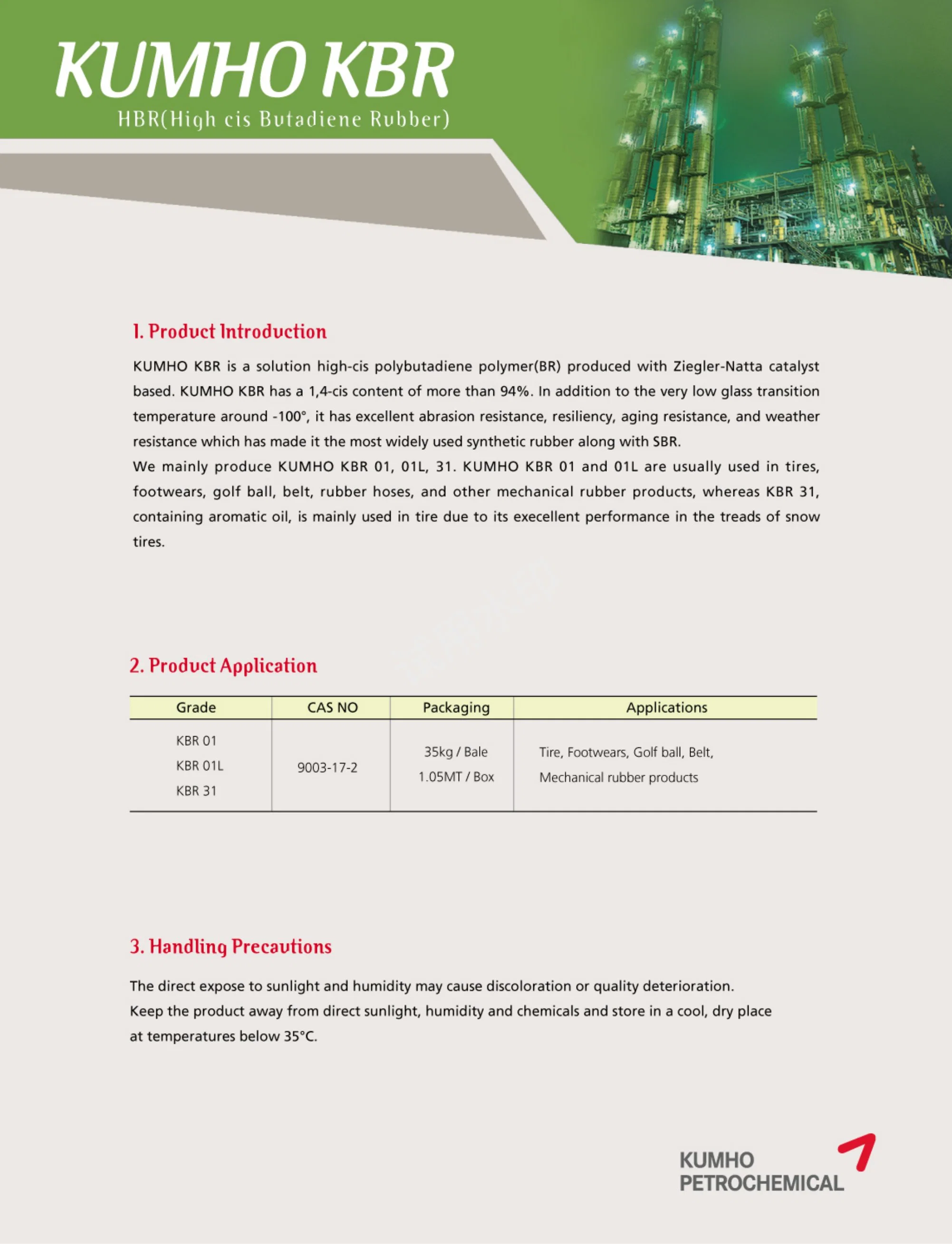 Kumho Kbr01 borracha de polibutadieno Ziegler-Natta Catalyst