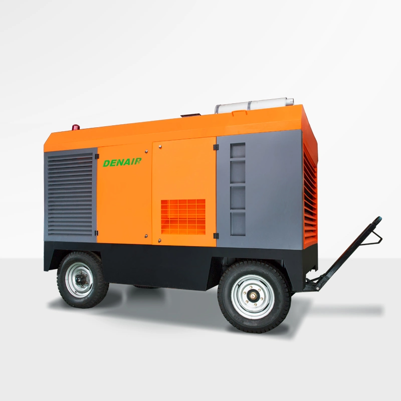 Remote Control Industrial Heavy Duty 200-1600 cfm 2/4 Wheels Portable Mobile Movable Diesel Engine Direct Driven Screw Type Rotary Air Compressor For Mining