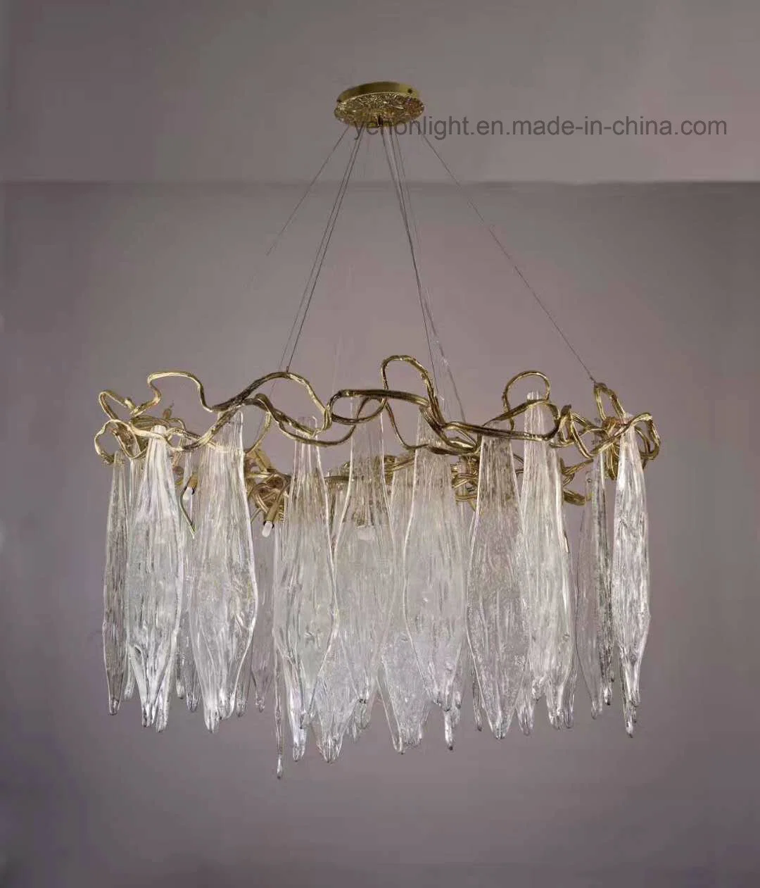 Luxury Branch Glass Chandelier Design Copper Crystal Customized Chandelier Lamp