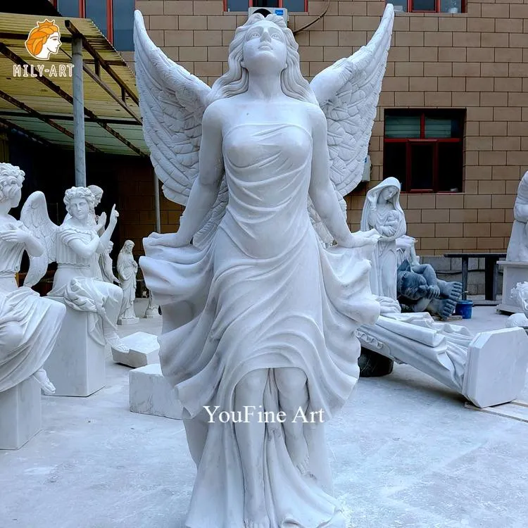 Life Size Hand Carved Natural Landscape Stone Carving Marble Flying in The Wind Girl Sculpture