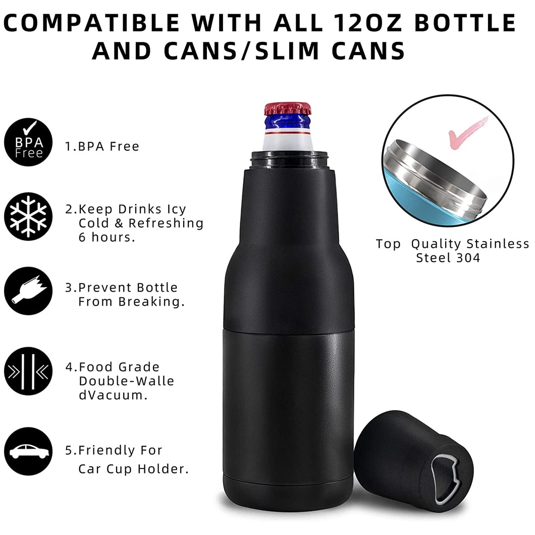 12oz Double Wall Vacuum Insulated Soda Cola 3 in 1 Beer Bottle Can Cooler with Opener