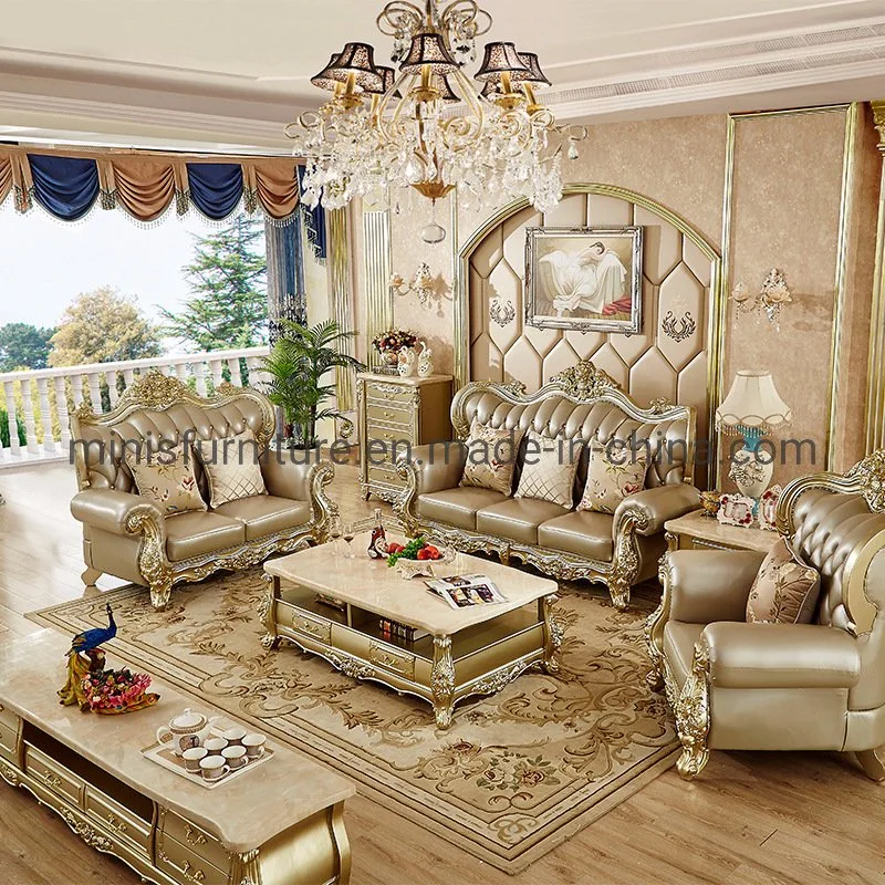 (M-CSF60) Luxury European Royal Home Furniture Living Room Lounge Golden Sofa