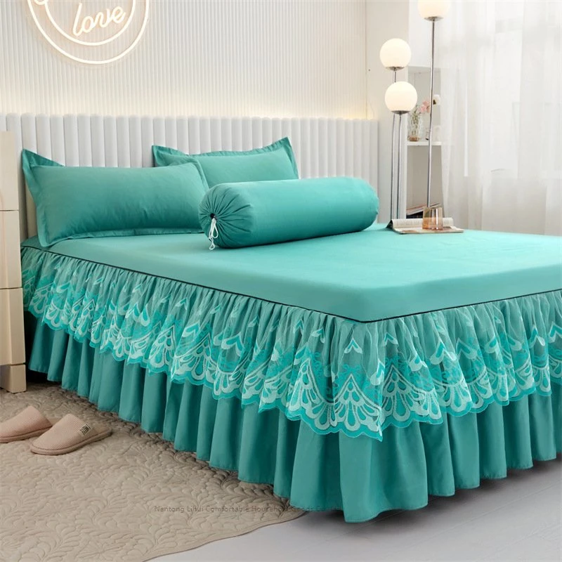 100% Cotton Korean Style Girl Heart Bed Skirt Quilt Cover Four Piece Set Bedding