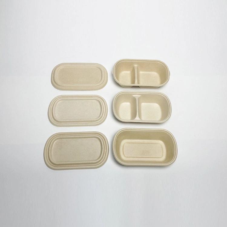 Microwaveable Food Packaging Box Disposable Sugar Cane Pulp Bagasse Food Container Natural Color White Takeaway Fast Food Box with Lid