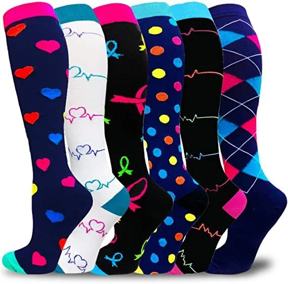 Commerce de gros Marathon rayé Cyclisme Varices Chaussettes de compression en nylon